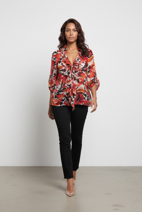 Jennifer Lopez Tops - Jennifer Lopez Women's Floral Ruffle Keyhole Neck Chiffon Blouse